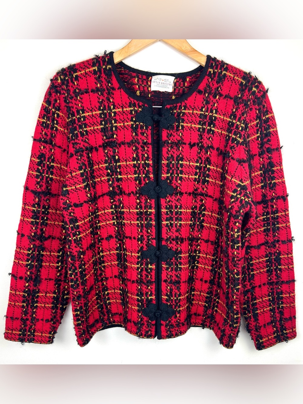 Vintage 90’s Susan Bristol Plaid Mohair Wool Cardigan